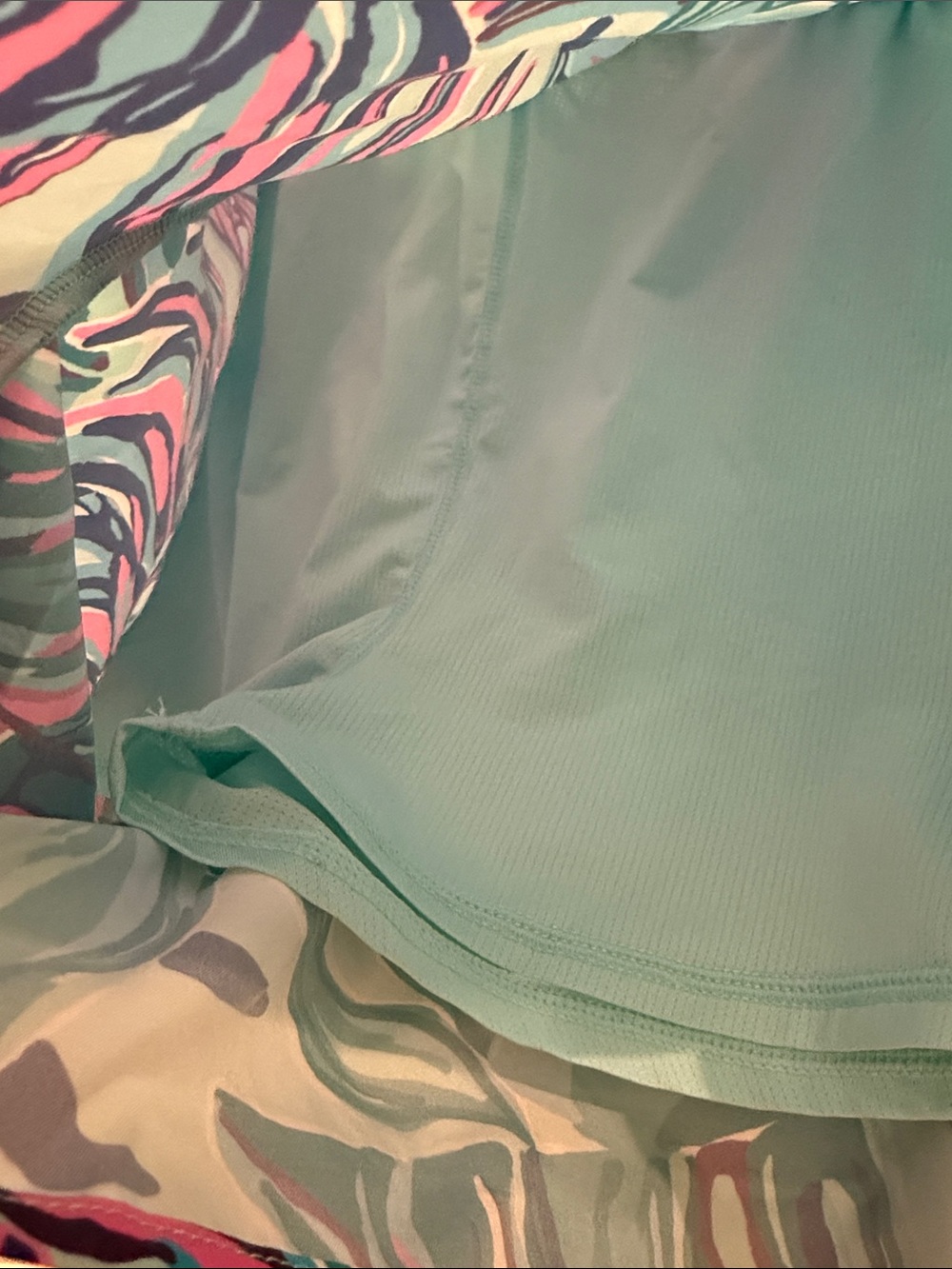 Women’s Tropical Print Running Shorts - Aqua, Teal & Pink - Picture 4 of 7